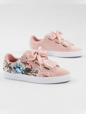 Puma Basket Heart Pink Velvet Embroidered Shoes, 7